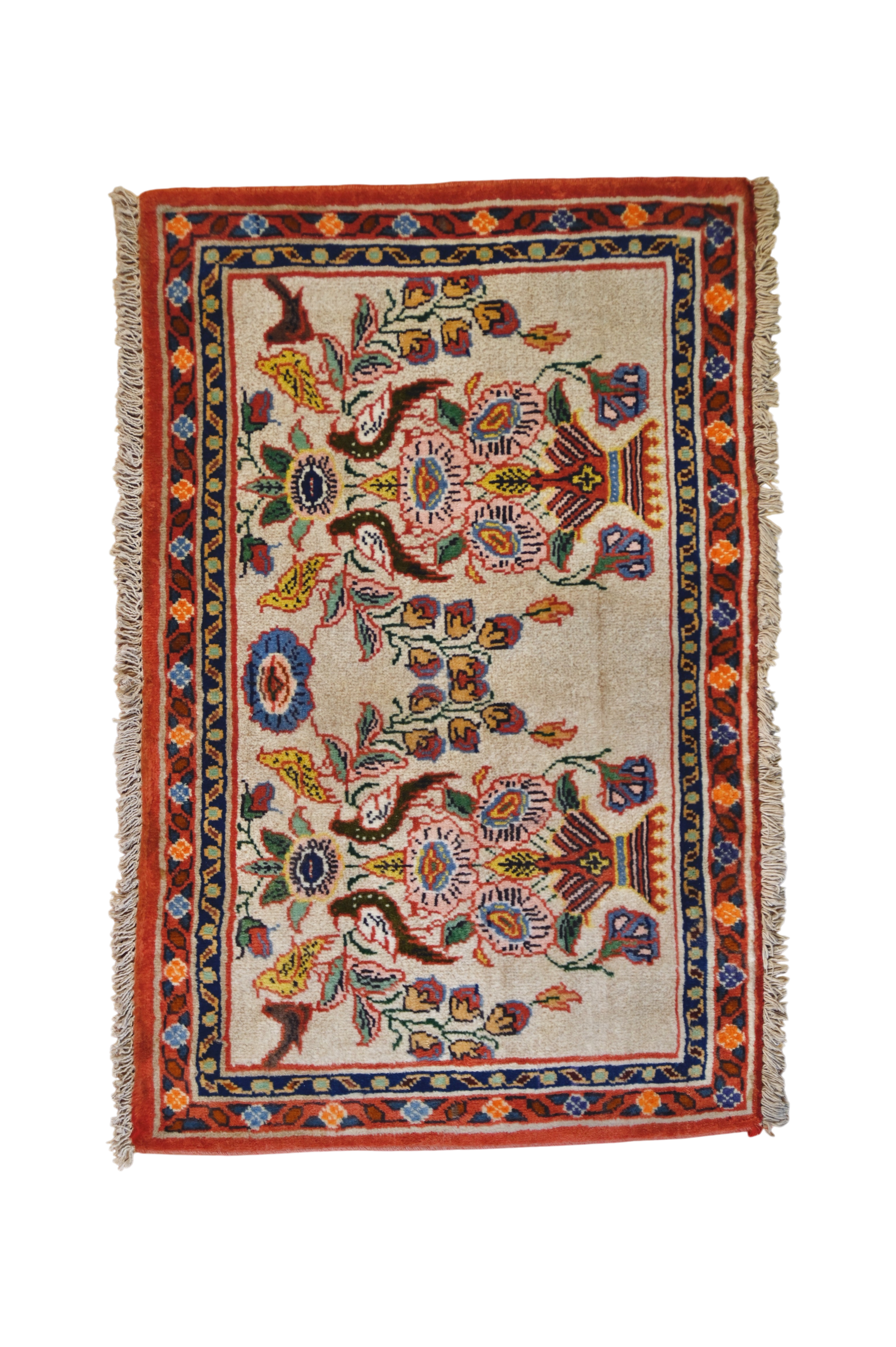 Anatolian Floral Silk Wool Accent Rug | 3'1" × 2'0" | c. 1970s