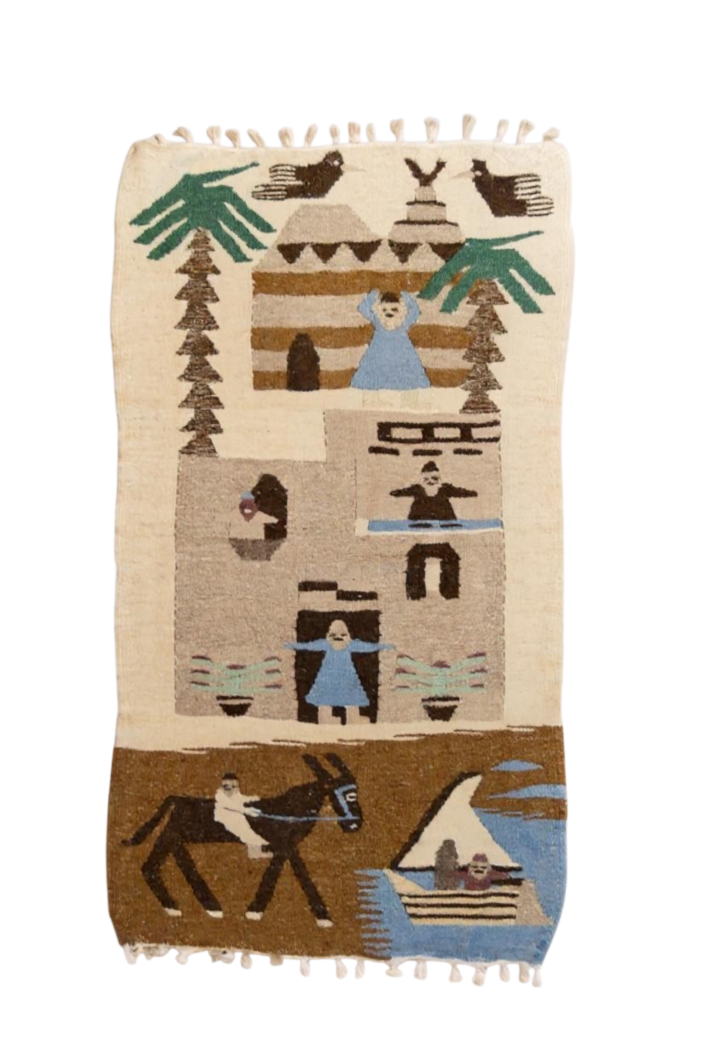 African Lesotho Village Scene Wall Tapestry | 3'8" × 2'1" | c. Mid–Late 20th Century