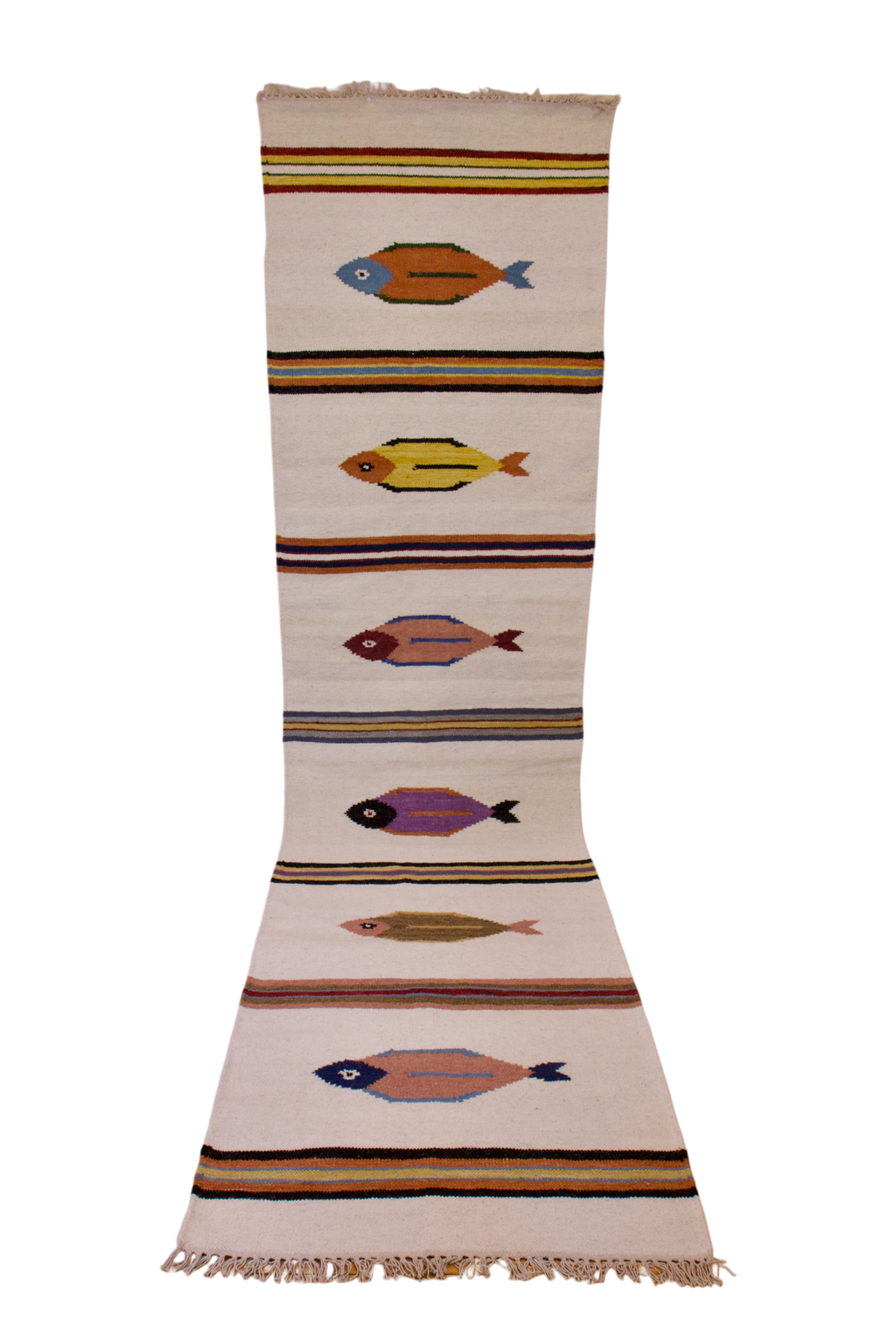 Vintage Mexican Folk Art Fish Kilim | 2'7" x 10' | c. 1970–1980