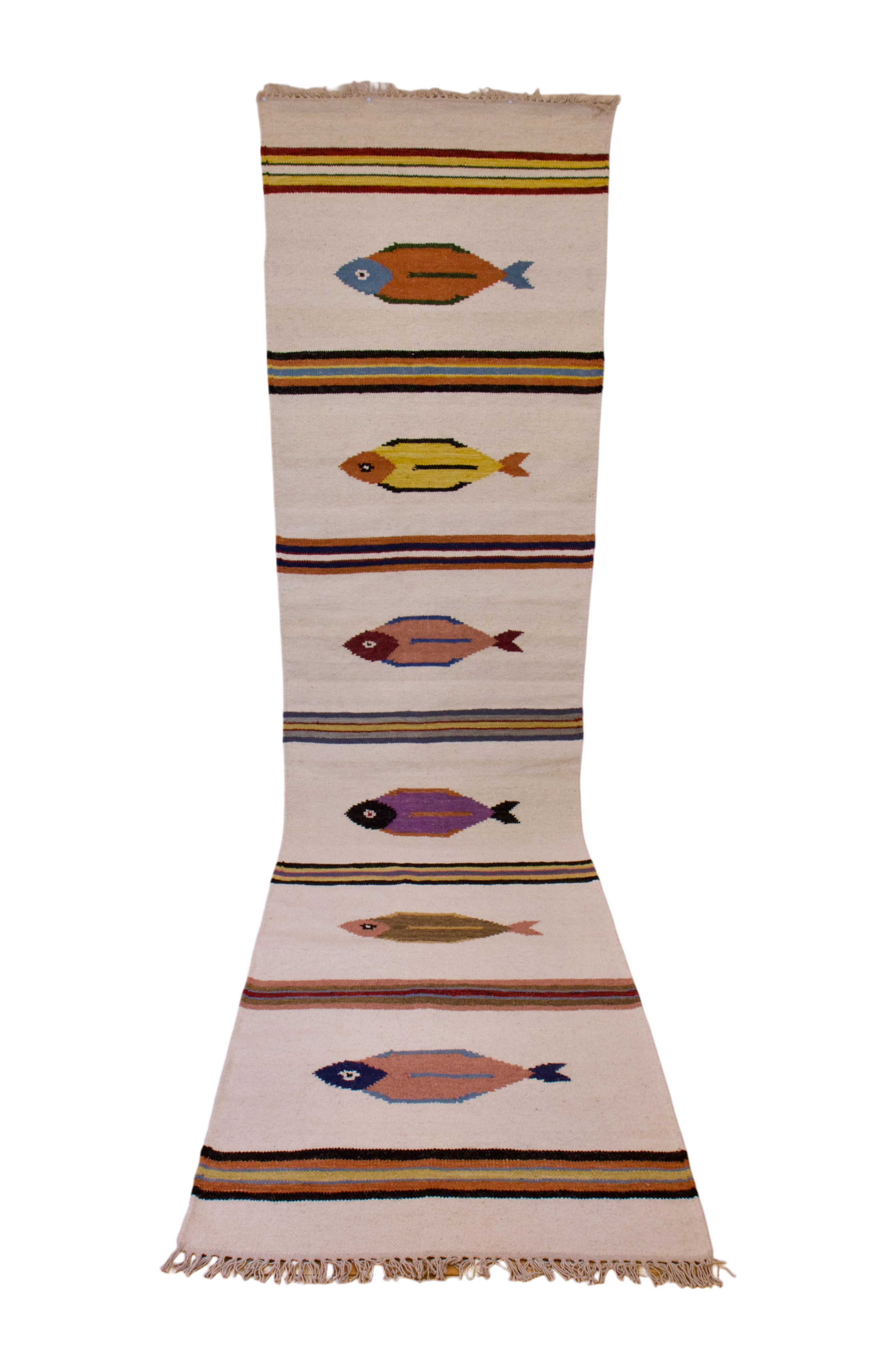 Vintage Mexican Folk Art Fish Kilim | 2'7" x 10' | c. 1970–1980