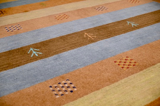 Striped Gabbeh Rug with Tribal Motifs | 4'1" x 5'10" | c. 1990s