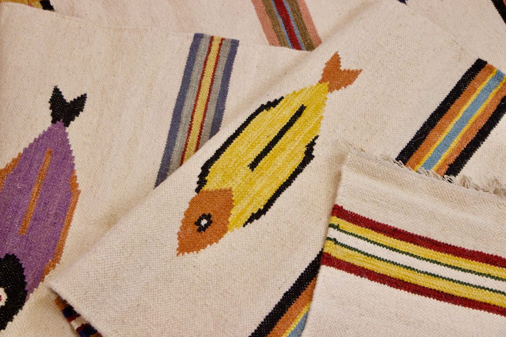 Vintage Mexican Folk Art Fish Kilim | 2'7" x 10' | c. 1970–1980