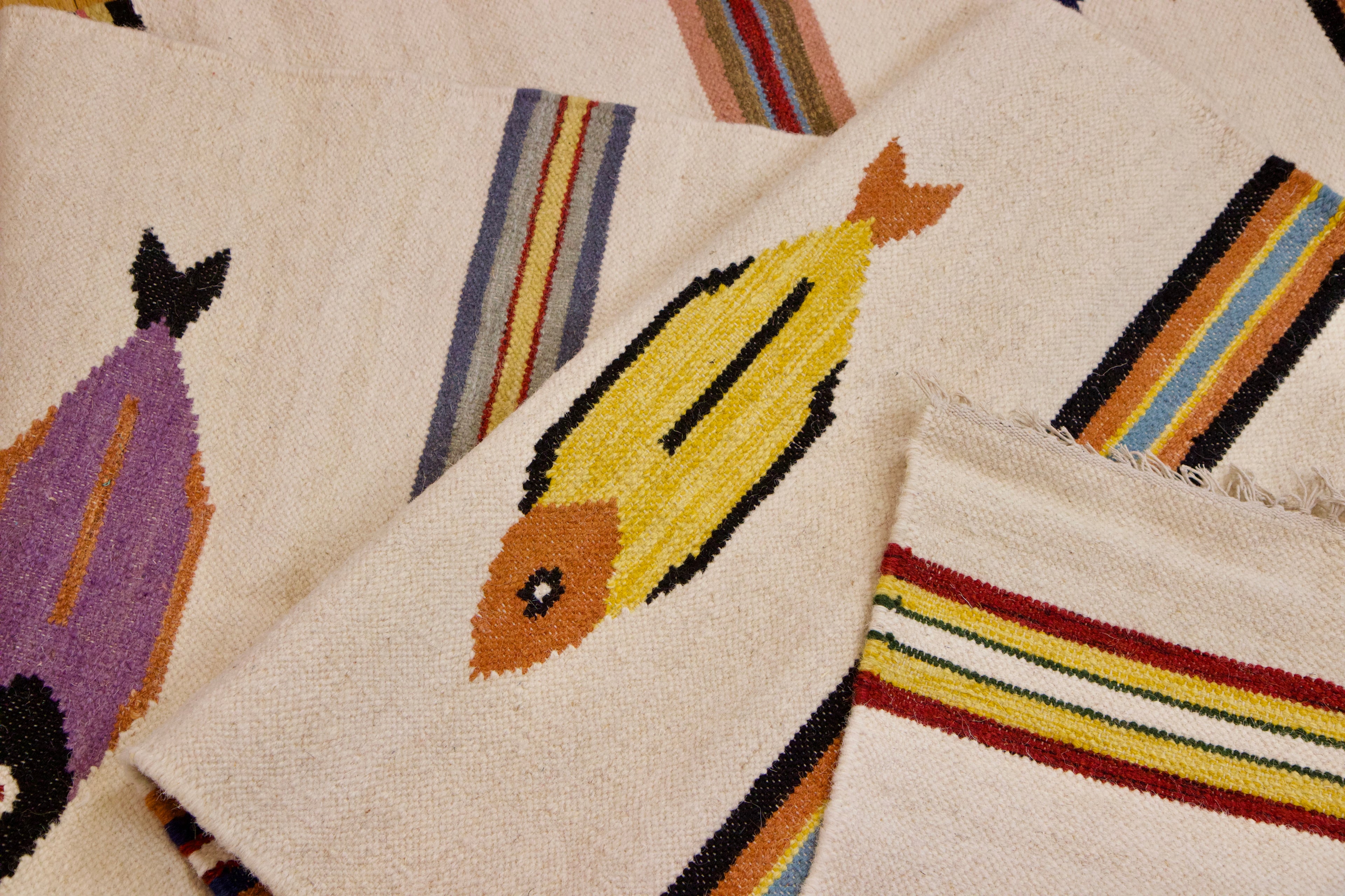 Vintage Mexican Folk Art Fish Kilim | 2'7" x 10' | c. 1970–1980