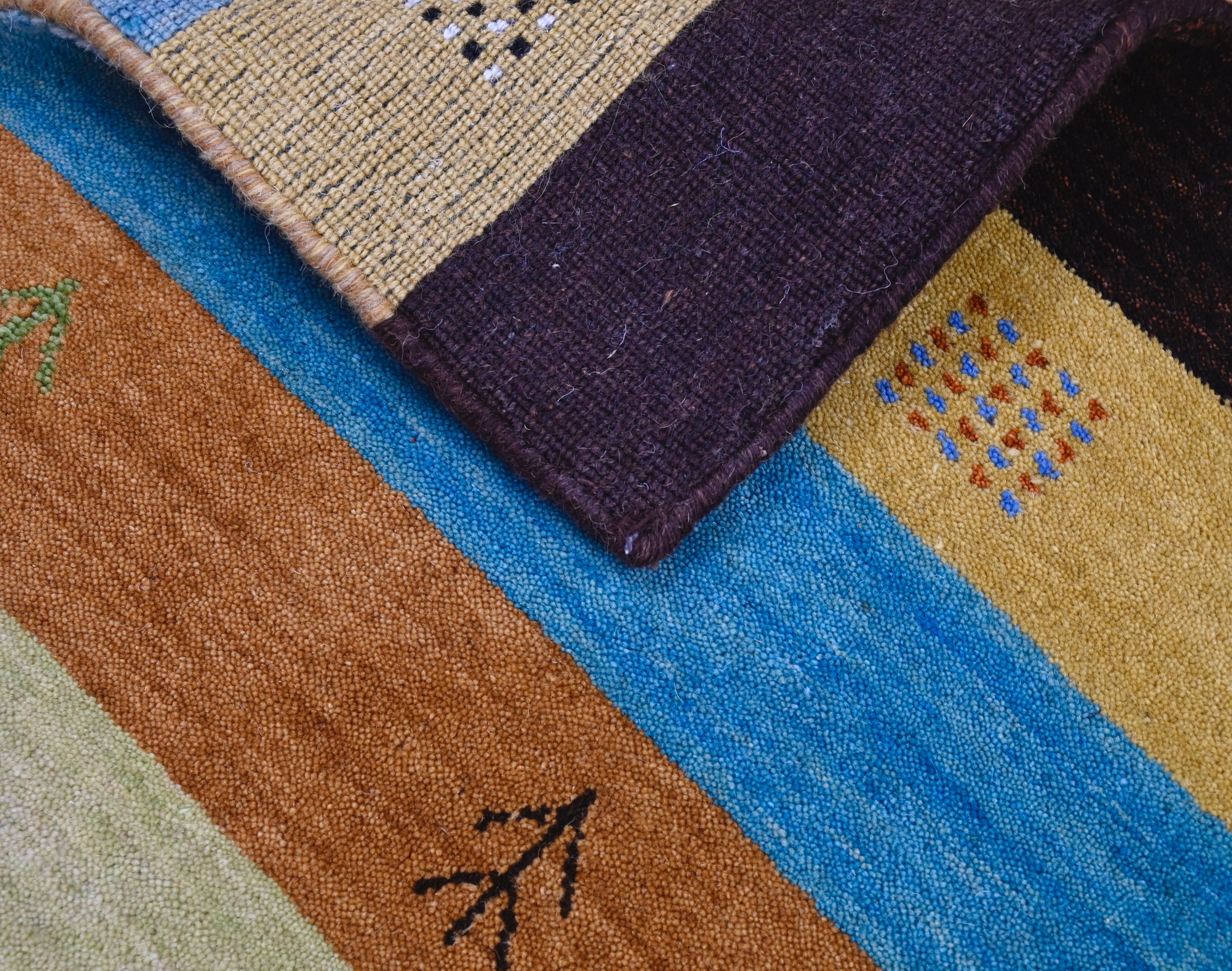 Striped Gabbeh Rug with Tribal Motifs | 4'1" x 5'10" | c. 1990s