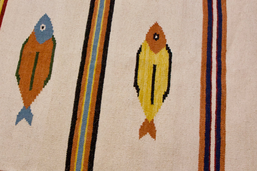Vintage Mexican Folk Art Fish Kilim | 2'7" x 10' | c. 1970–1980