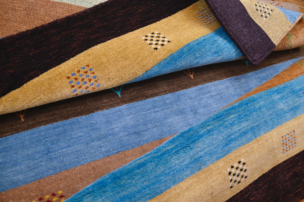 Striped Gabbeh Rug with Tribal Motifs | 4'1" x 5'10" | c. 1990s