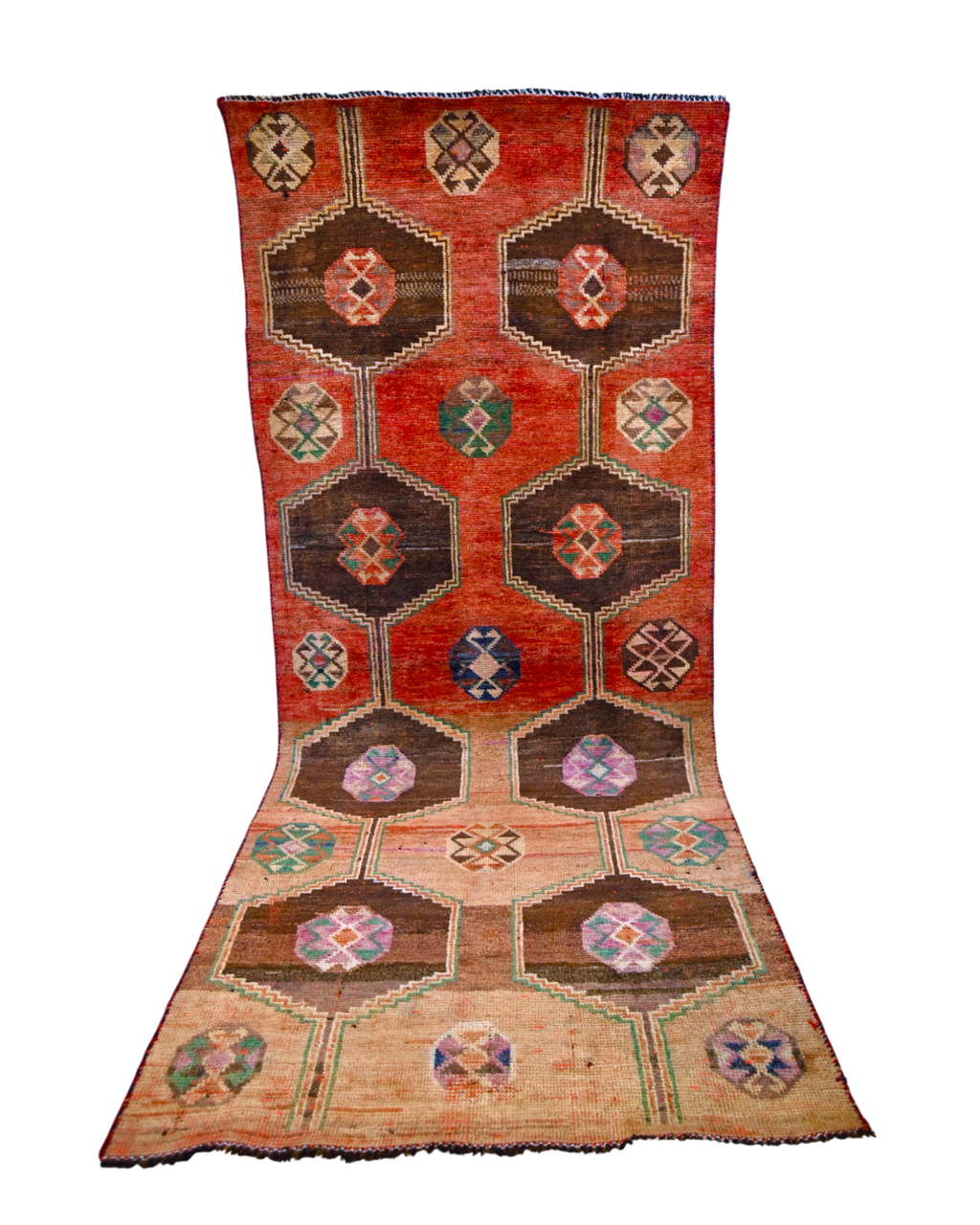 Antique Tribal Runner with Hexagonal Medallions | 3'6" x 8'4" | c. 1880s-1890s