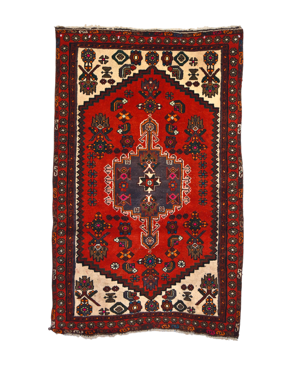 Qashqai Tribal Rug with Ivory Spandrels | 3'1" x 4'10" | c. 1940s–1950s