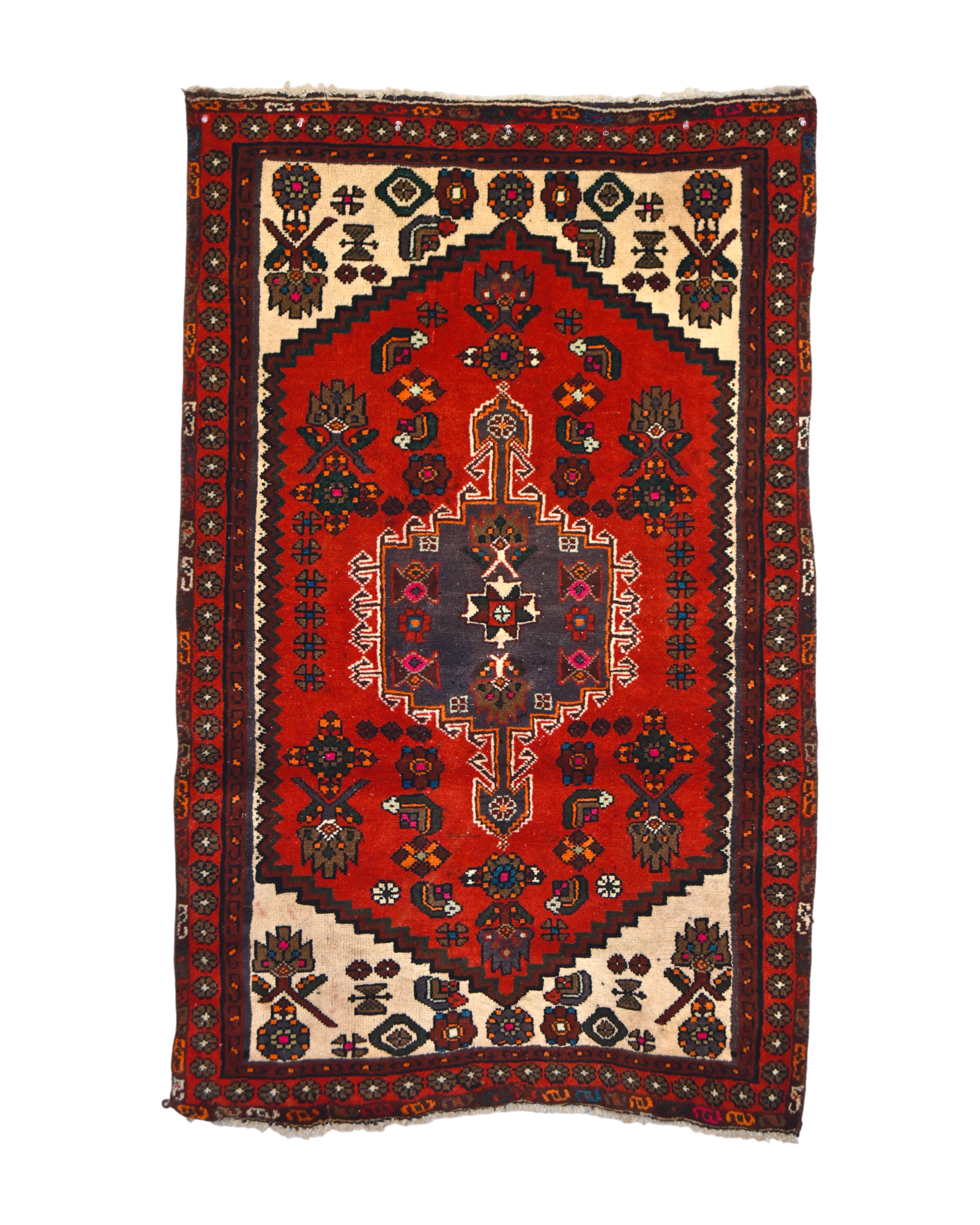 Qashqai Tribal Rug with Ivory Spandrels | 3'1" x 4'10" | c. 1940s–1950s