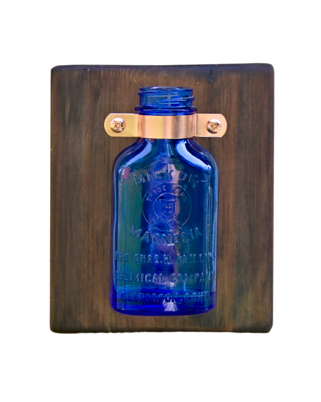 Antique Cobalt Blue Apothecary Bottle Wall Vase | 6.5" x 5.5" | c. 1900