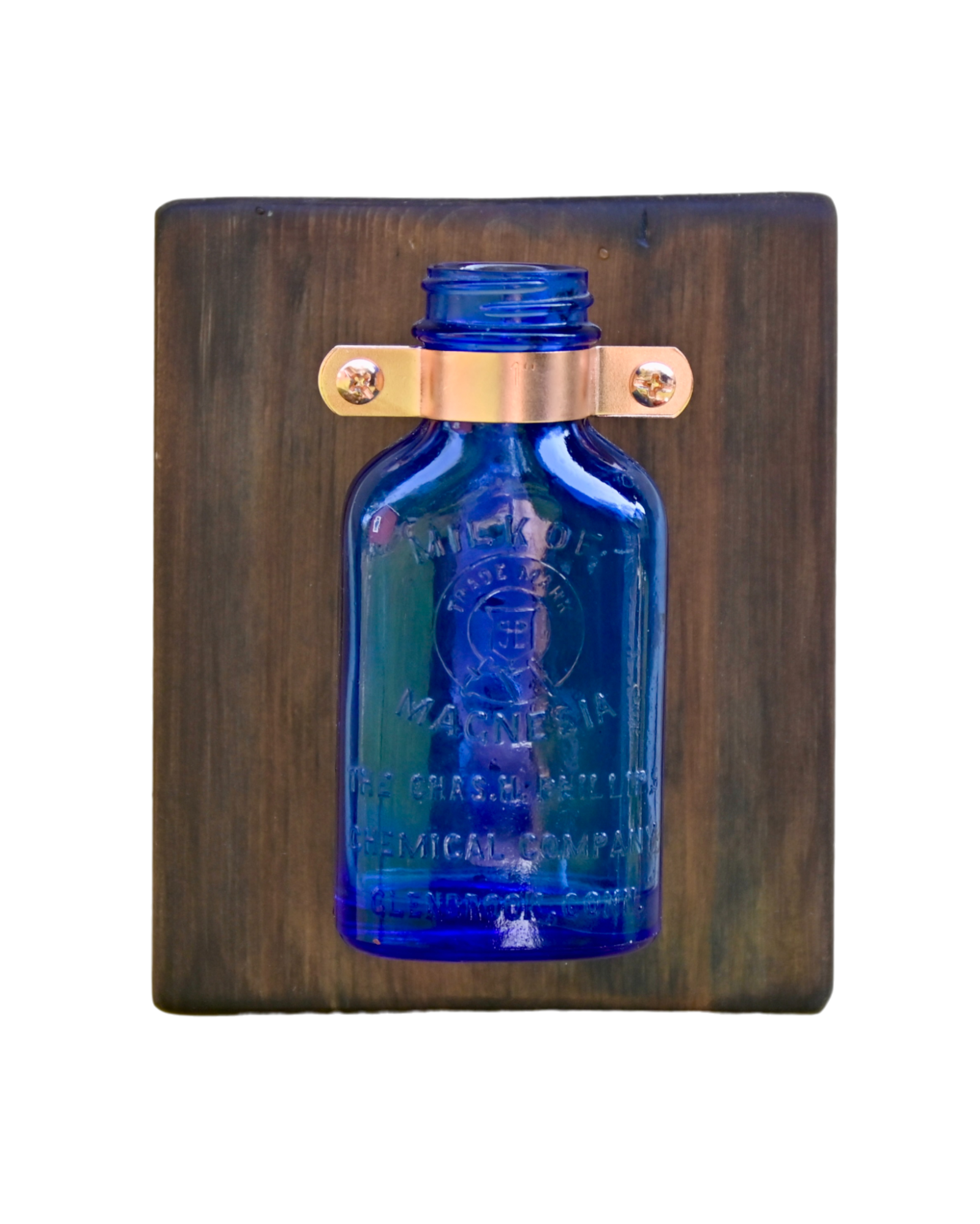 Antique Cobalt Blue Apothecary Bottle Wall Vase | 6.5" x 5.5" | c. 1900