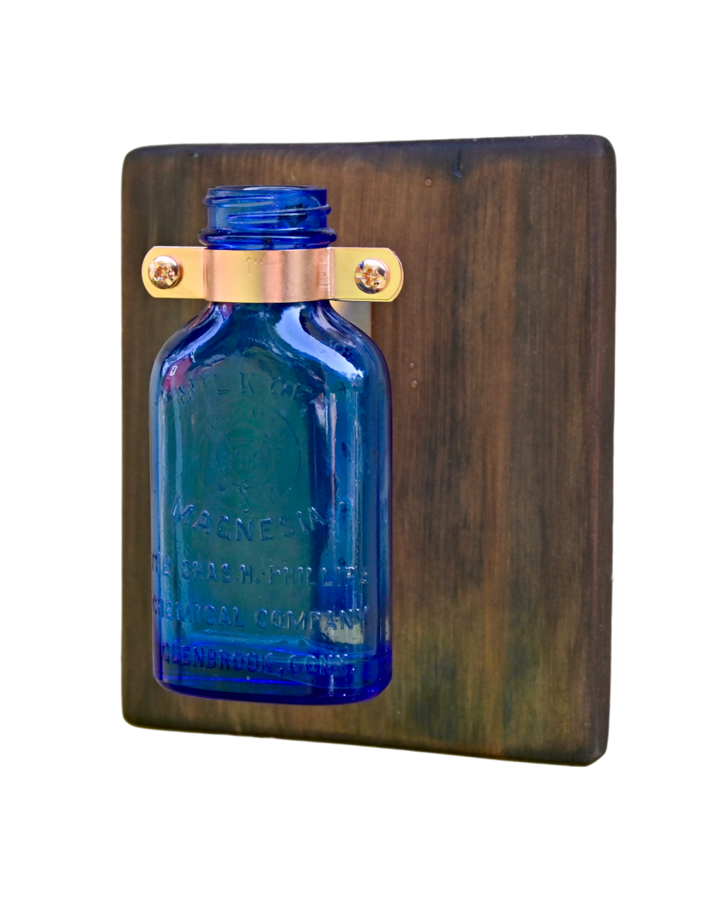 Antique Cobalt Blue Apothecary Bottle Wall Vase | 6.5" x 5.5" | c. 1900