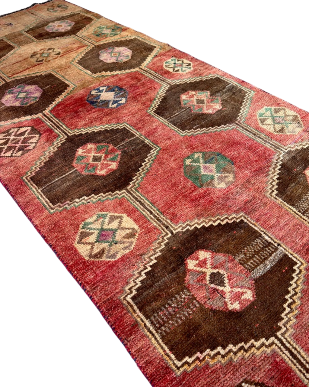 Antique Tribal Runner with Hexagonal Medallions | 3'6" x 8'4" | c. 1880s-1890s