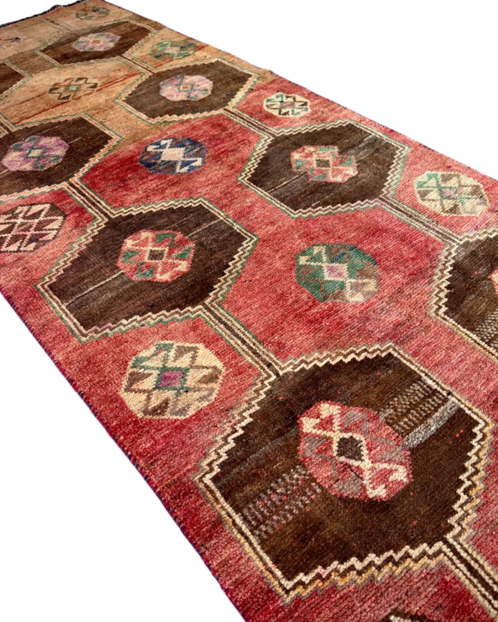 Antique Tribal Runner with Hexagonal Medallions | 3'6" x 8'4" | c. 1880s-1890s