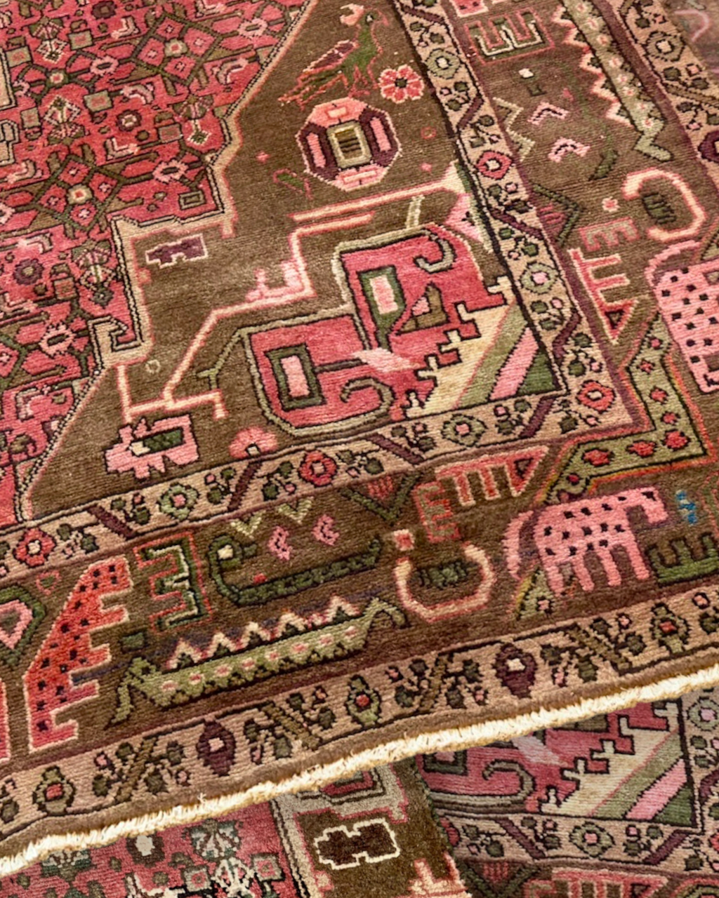 Persian Heriz Rug with Stylized Tribal Elephants | 3'5" x 7'5" | c. 1920s–1930s