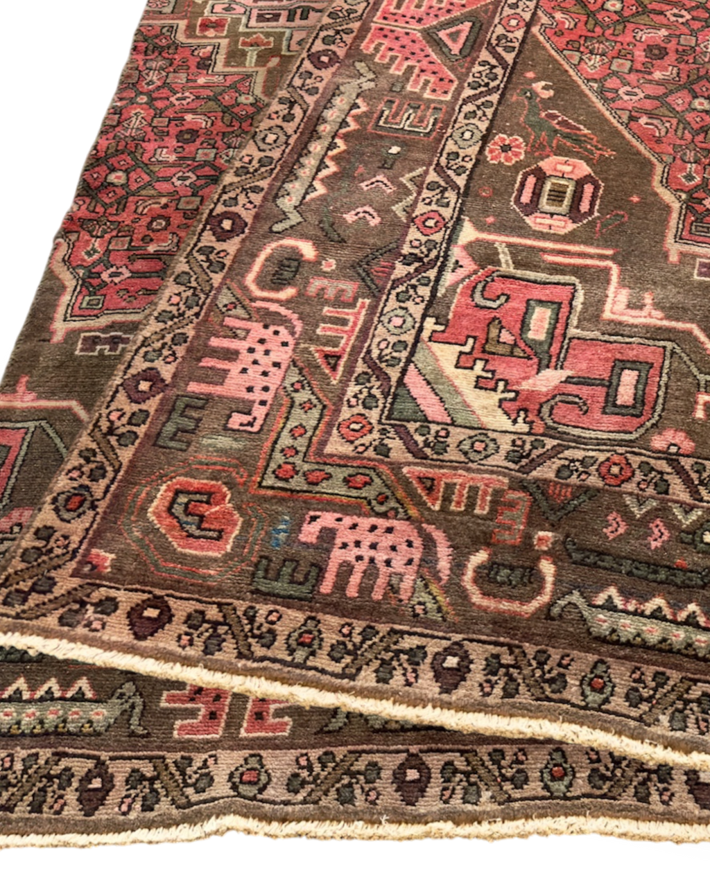 Persian Heriz Rug with Stylized Tribal Elephants | 3'5" x 7'5" | c. 1920s–1930s