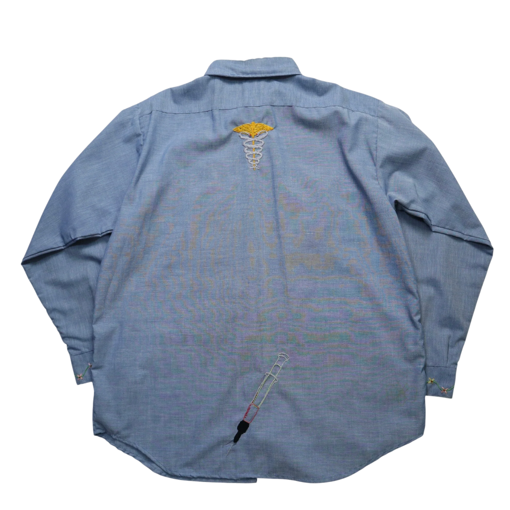 Hand-Embroidered Chambray Shirt | XL | c. 1970s