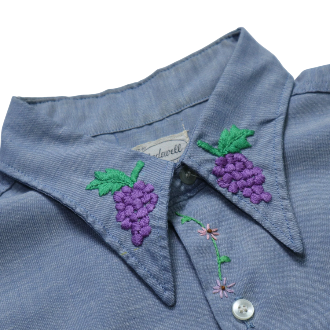 Hand-Embroidered Chambray Shirt | XL | c. 1970s