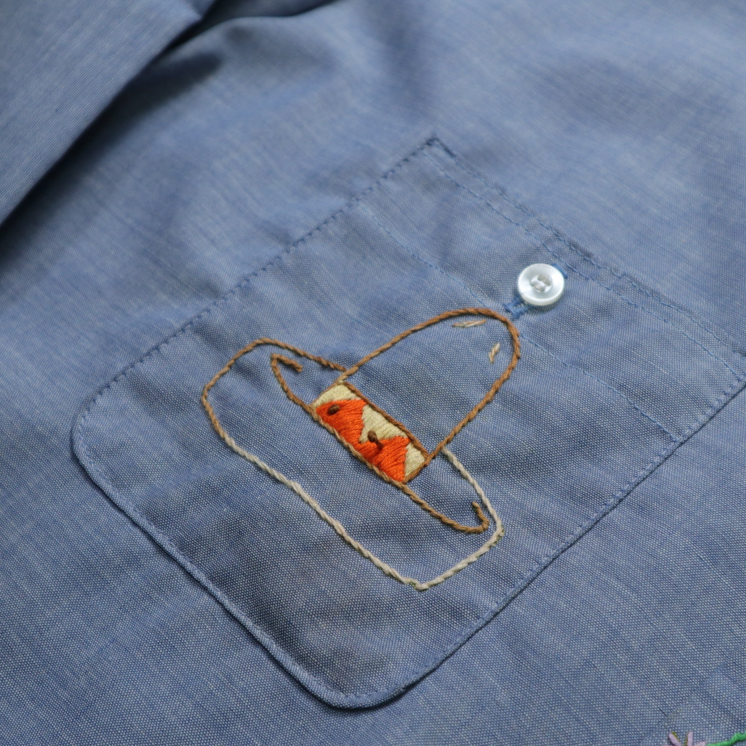 Hand-Embroidered Chambray Shirt | XL | c. 1970s