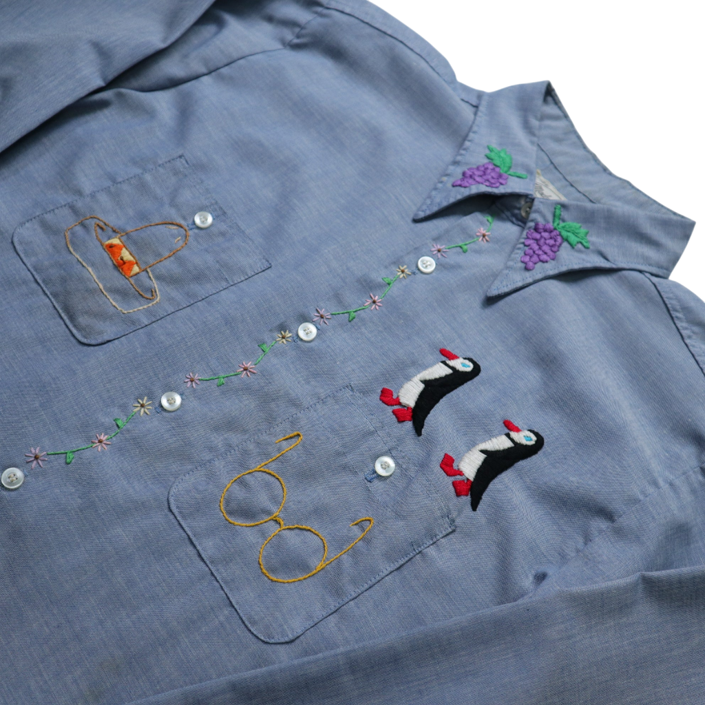 Hand-Embroidered Chambray Shirt | XL | c. 1970s