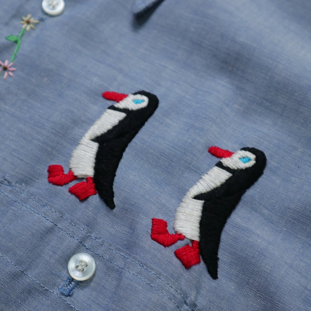 Hand-Embroidered Chambray Shirt | XL | c. 1970s