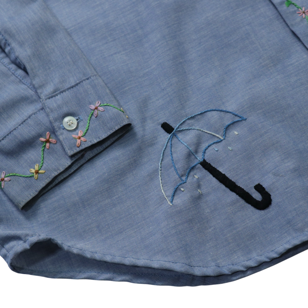 Hand-Embroidered Chambray Shirt | XL | c. 1970s