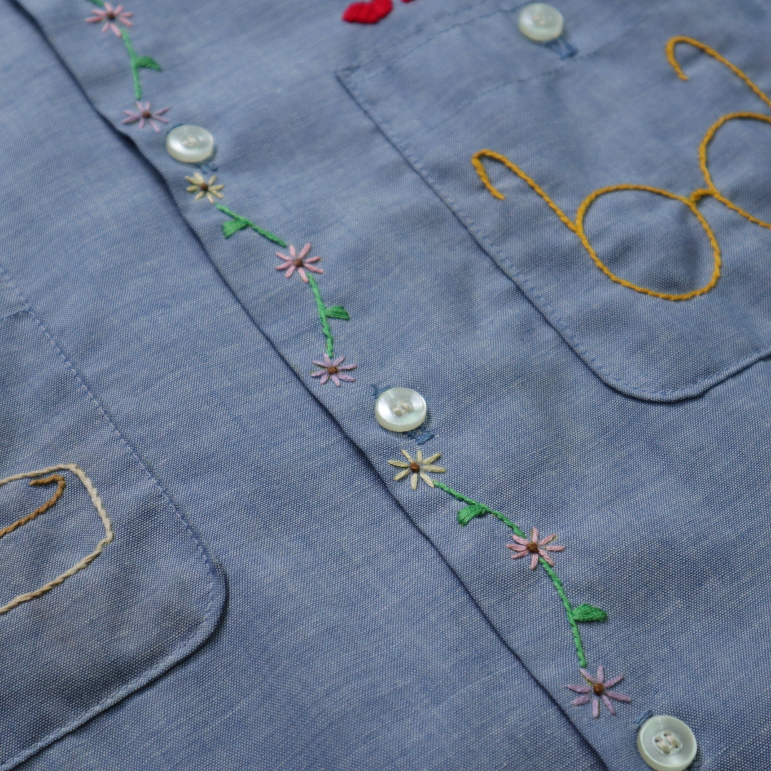 Hand-Embroidered Chambray Shirt | XL | c. 1970s