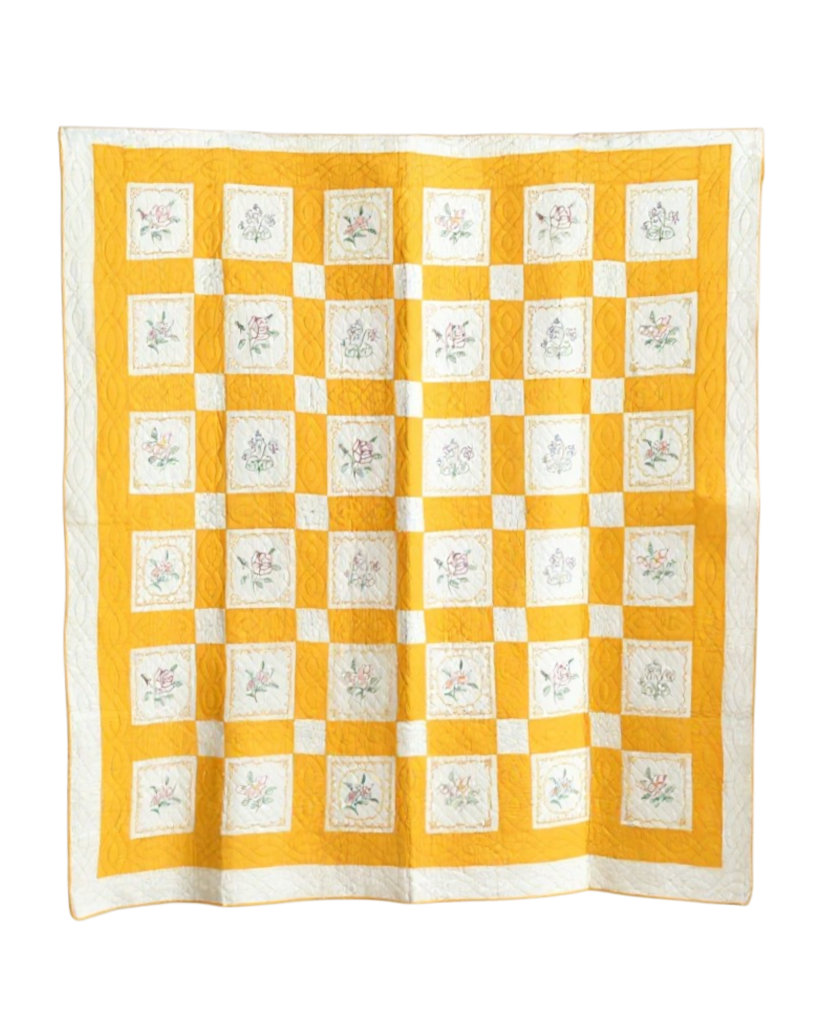 Embroidered Floral Quilt | 74" x 76" | c. 1930s