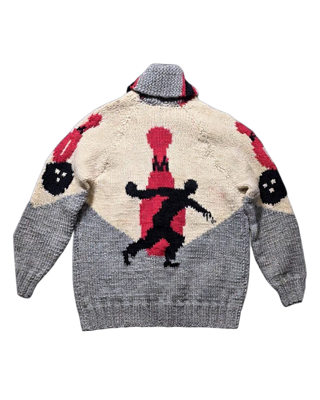 Bowling Graphic Cowichan-Style Sweater | Adult Sz. M | c. 1950s