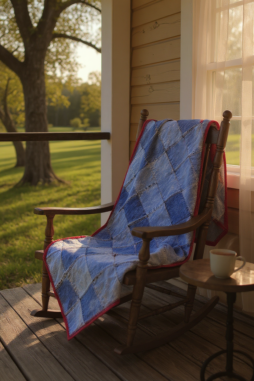 Patchwork Denim Quilt | 74" x 58" | Contemporary