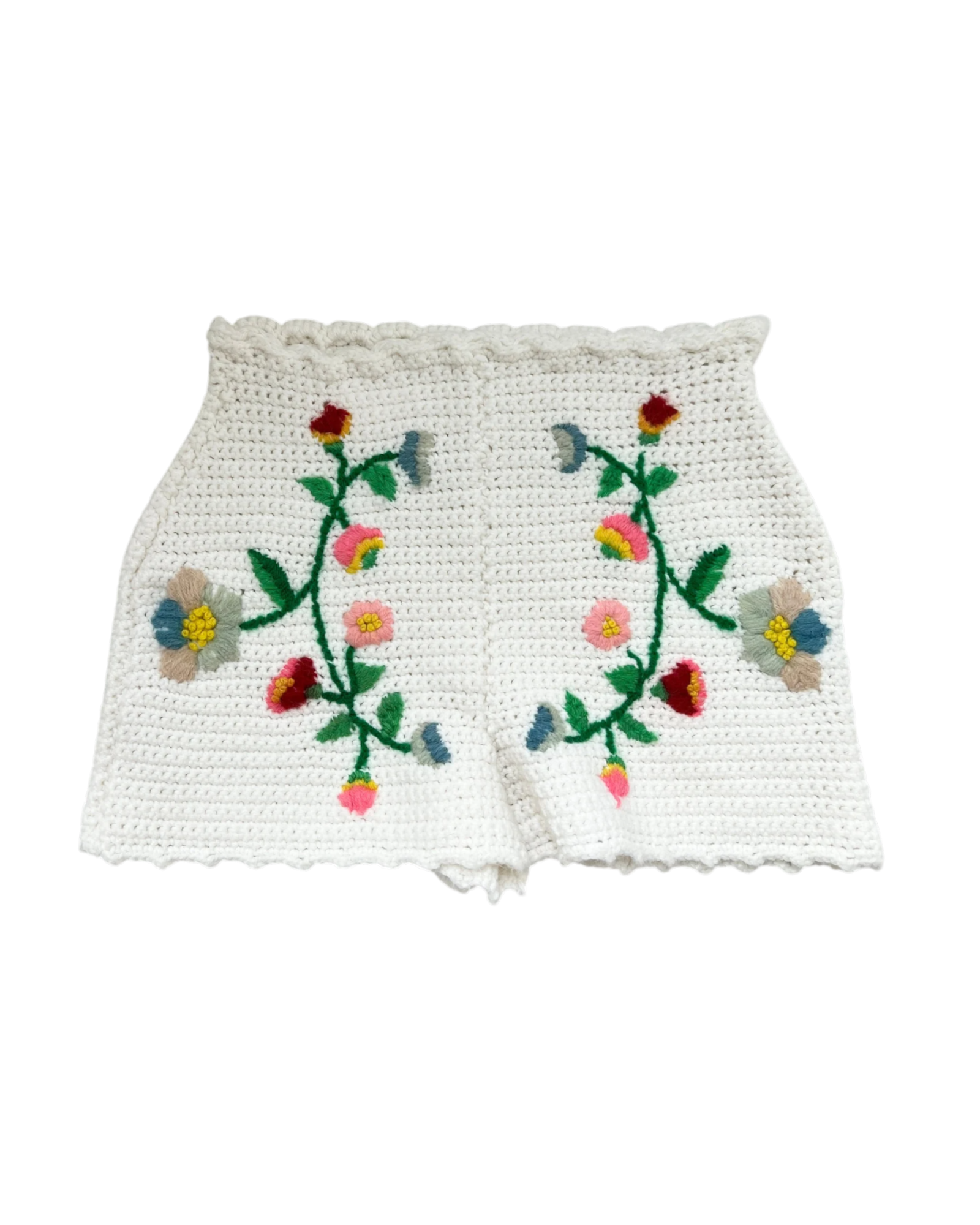 Embroidered Crochet Shorts | Sz. S | c. 1970s