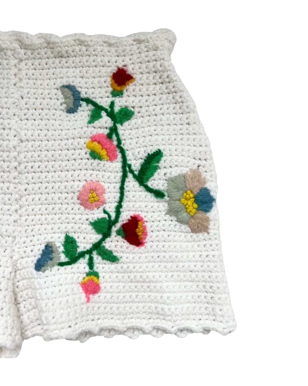 Embroidered Crochet Shorts | Sz. S | c. 1970s