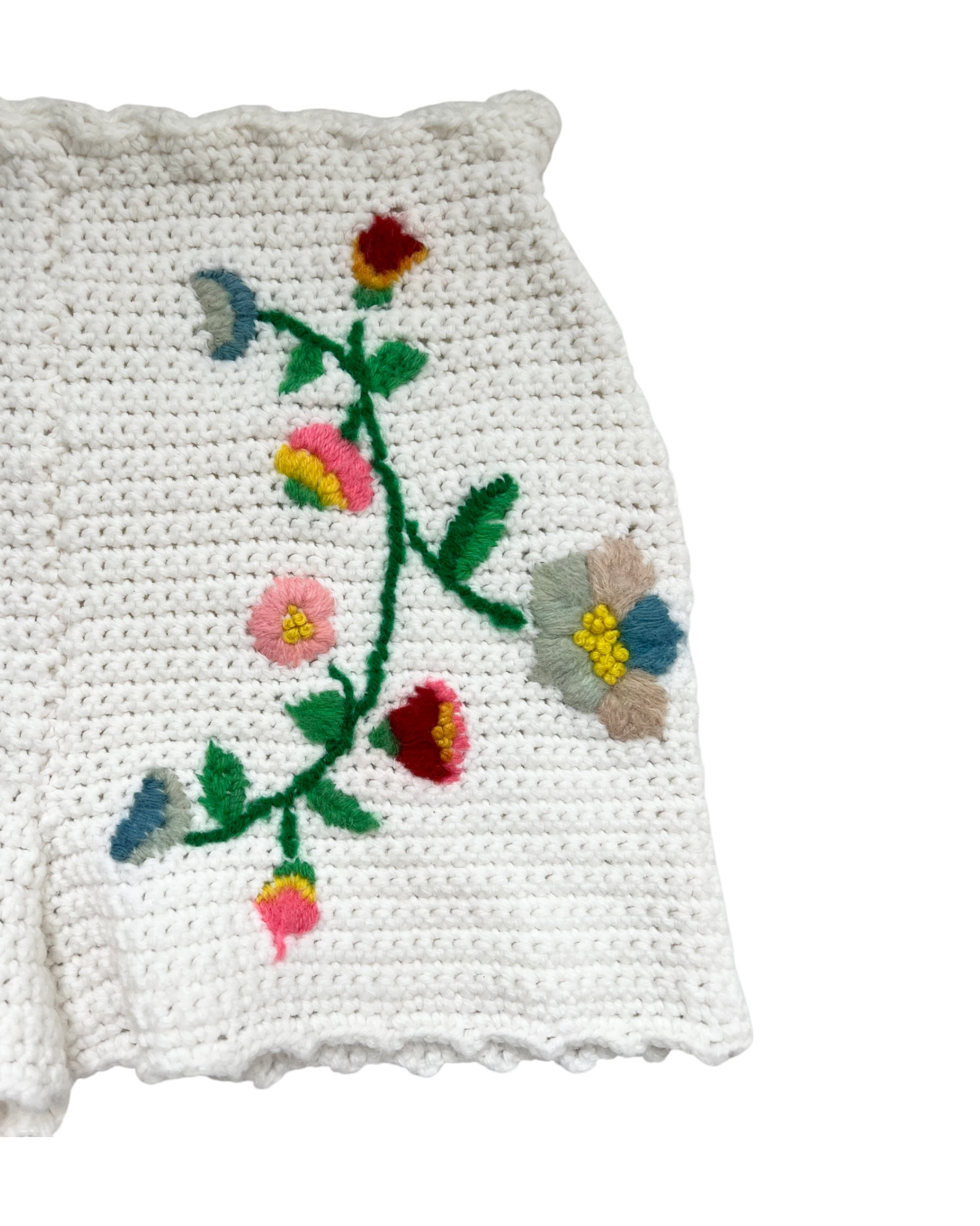 Embroidered Crochet Shorts | Sz. S | c. 1970s