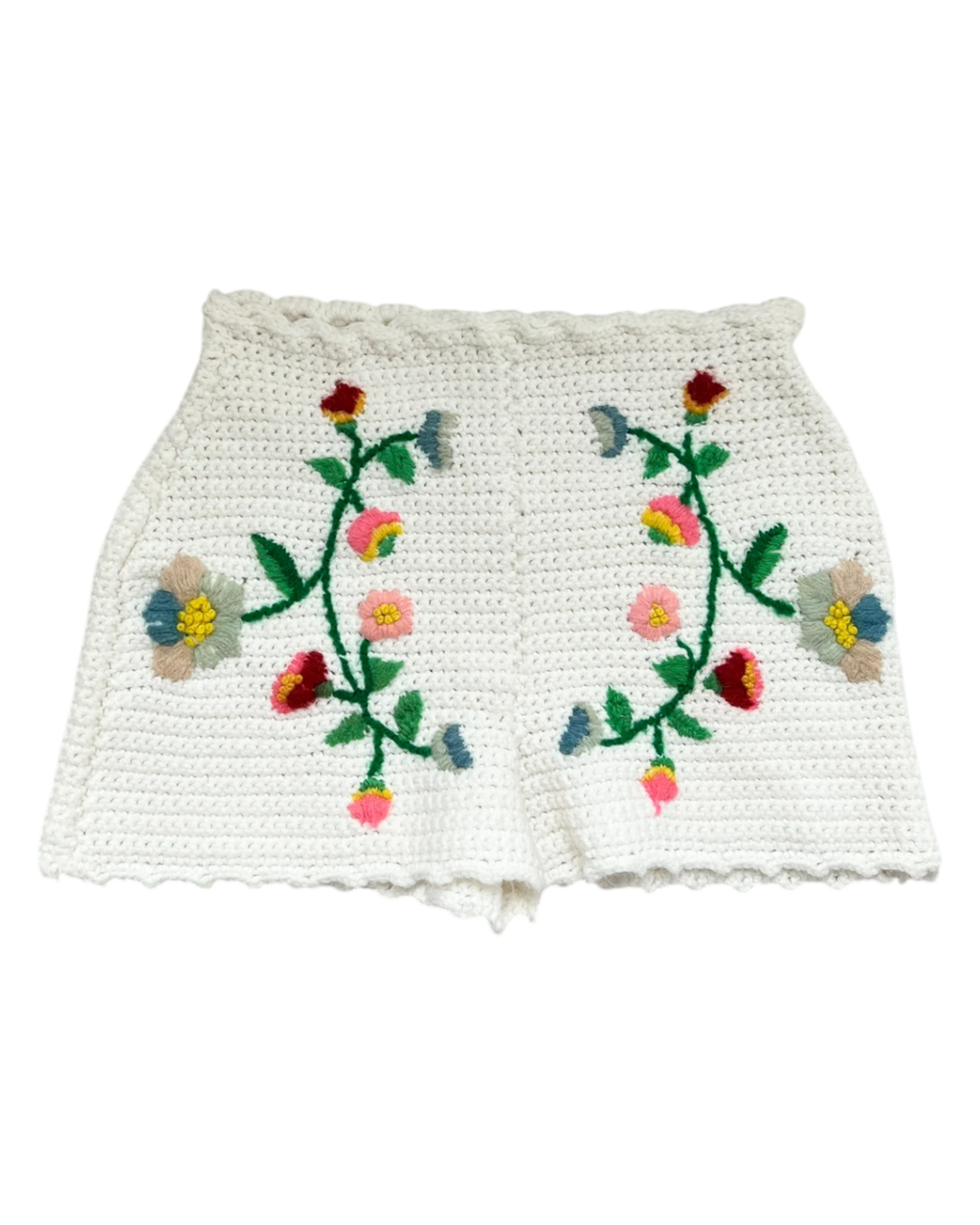 Embroidered Crochet Shorts | Sz. S | c. 1970s