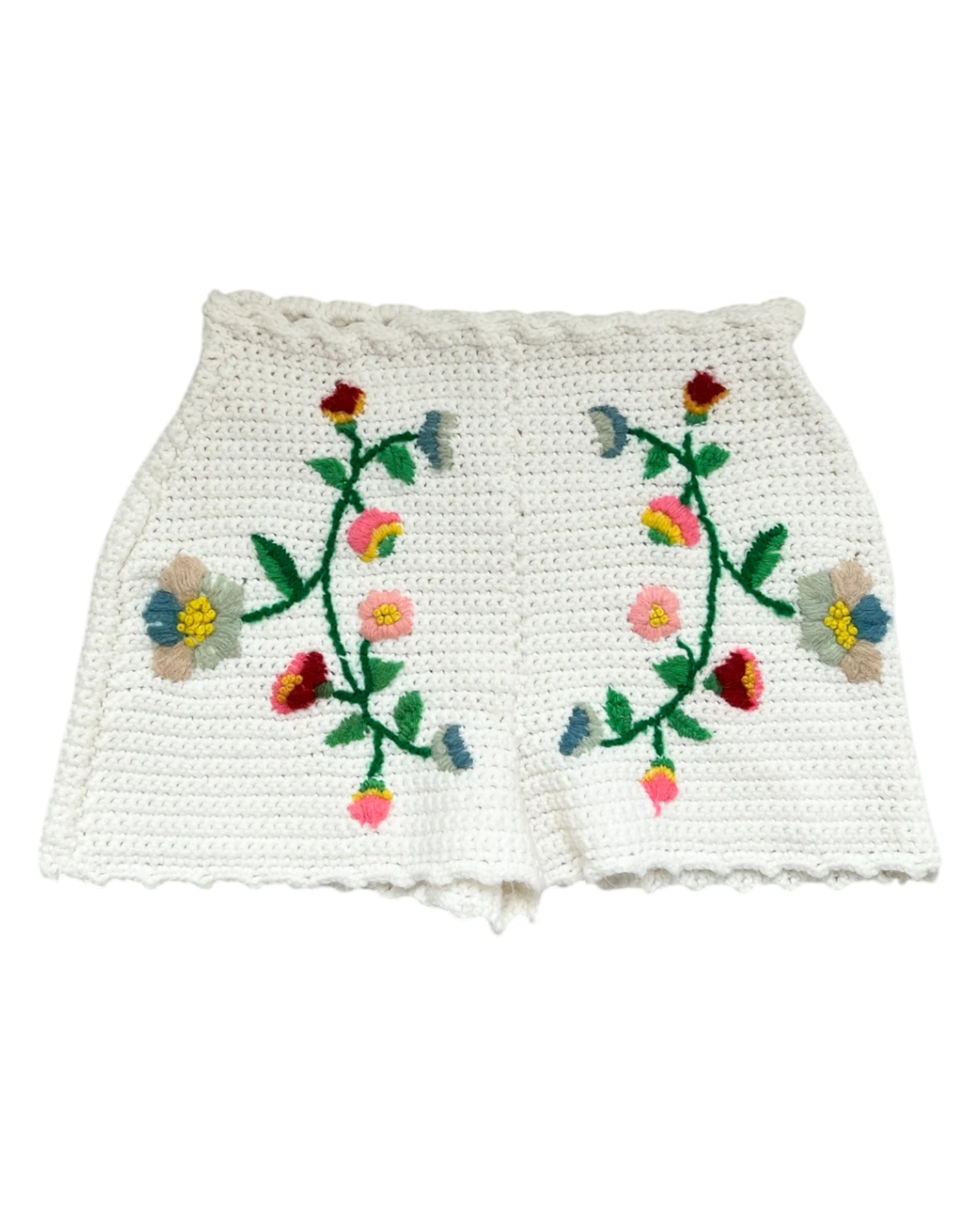 Embroidered Crochet Shorts | Sz. S | c. 1970s