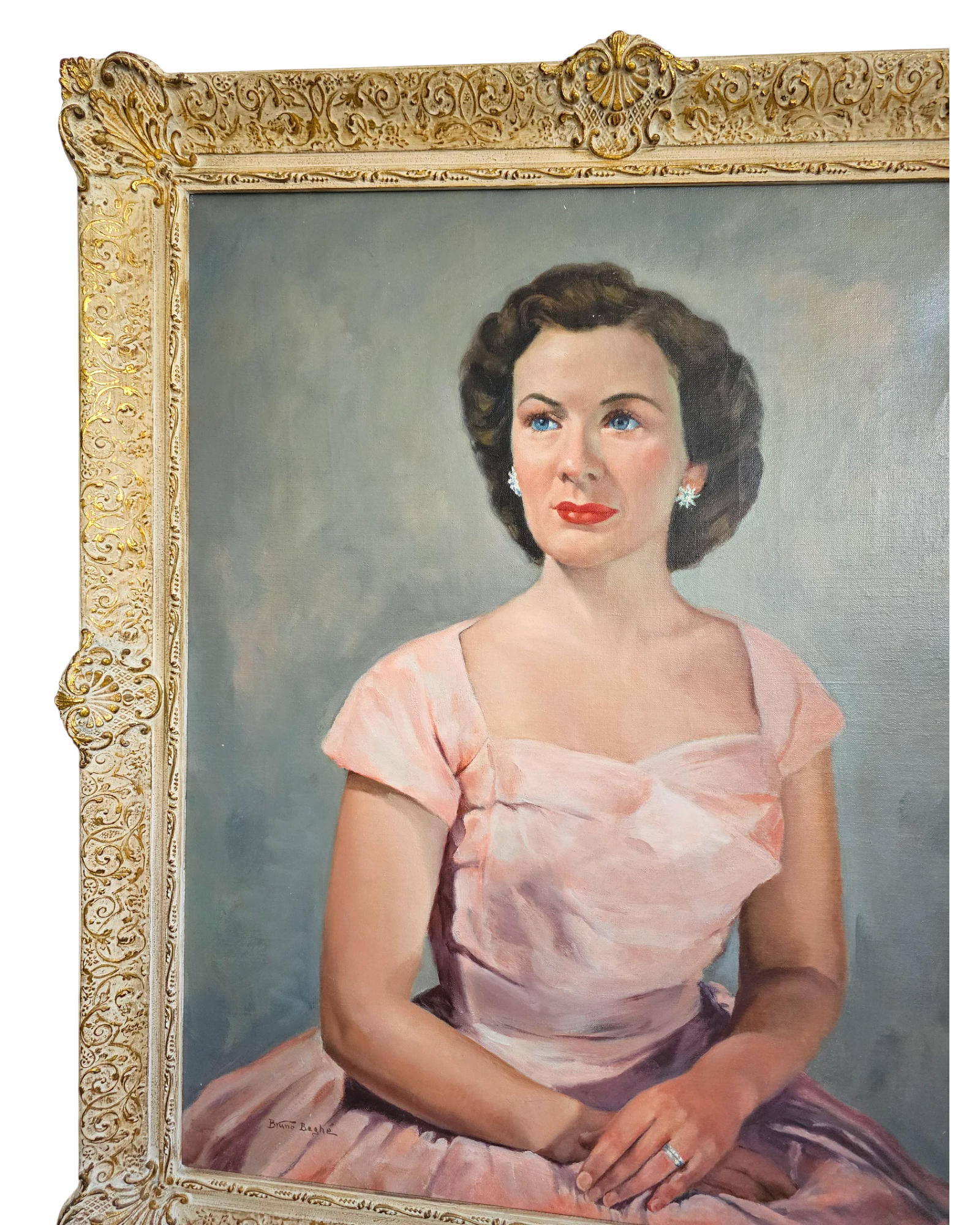 Portrait of a Woman in Pink by Bruno Beghé | Signed Oil on Canvas | c. 1950s