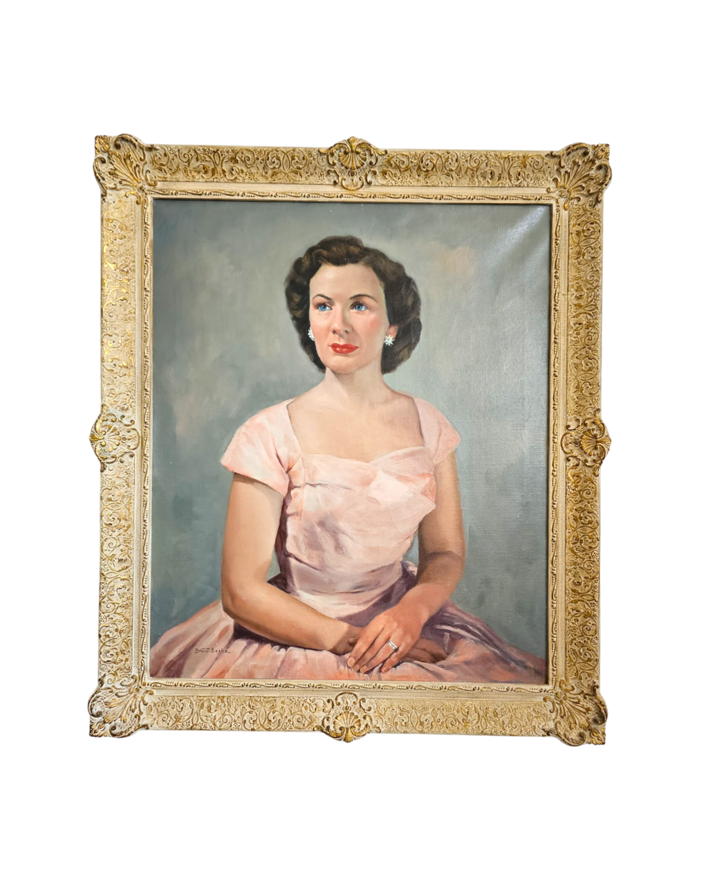 Portrait of a Woman in Pink by Bruno Beghé | Signed Oil on Canvas | c. 1950s
