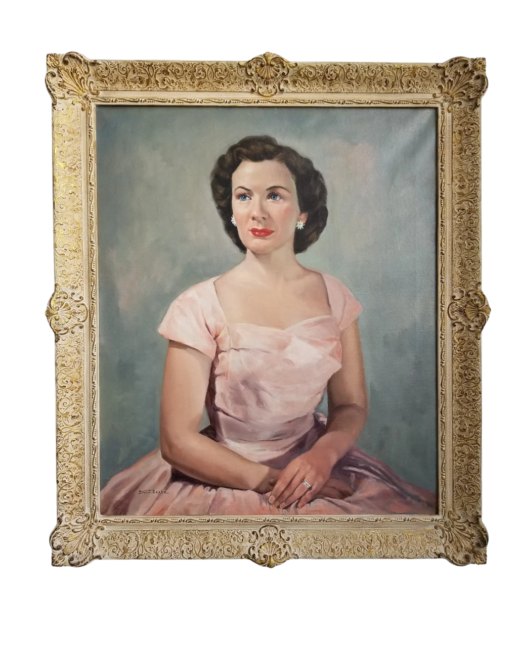 Portrait of a Woman in Pink by Bruno Beghé | Signed Oil on Canvas | c. 1950s