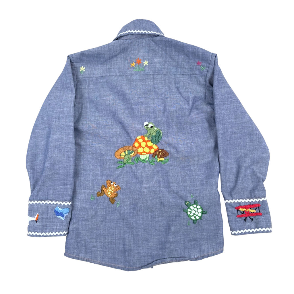 Embroidered Chambray Shirt | Youth Sz. 6 | c. 1970s