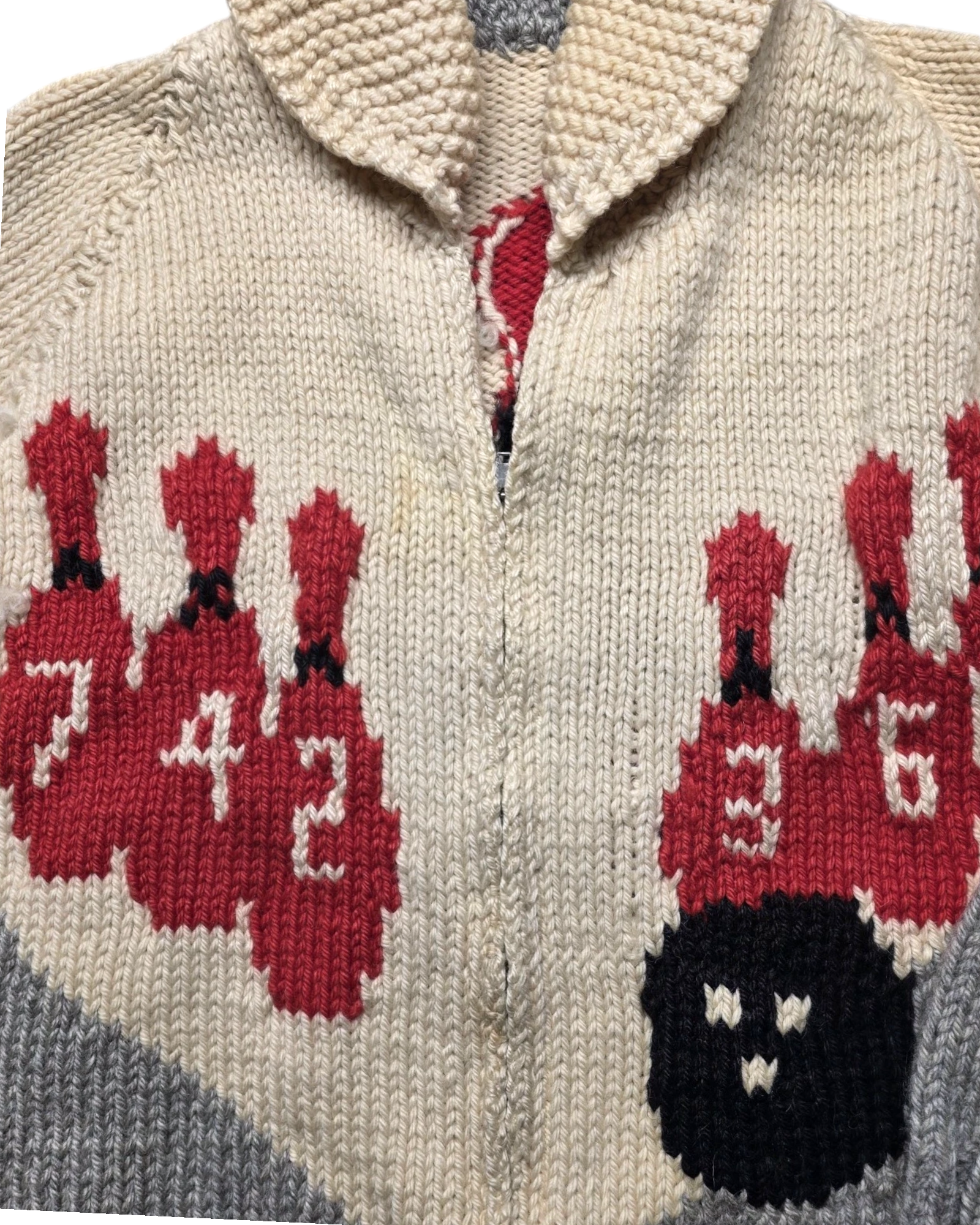 Bowling Graphic Cowichan-Style Sweater | Adult Sz. M | c. 1950s