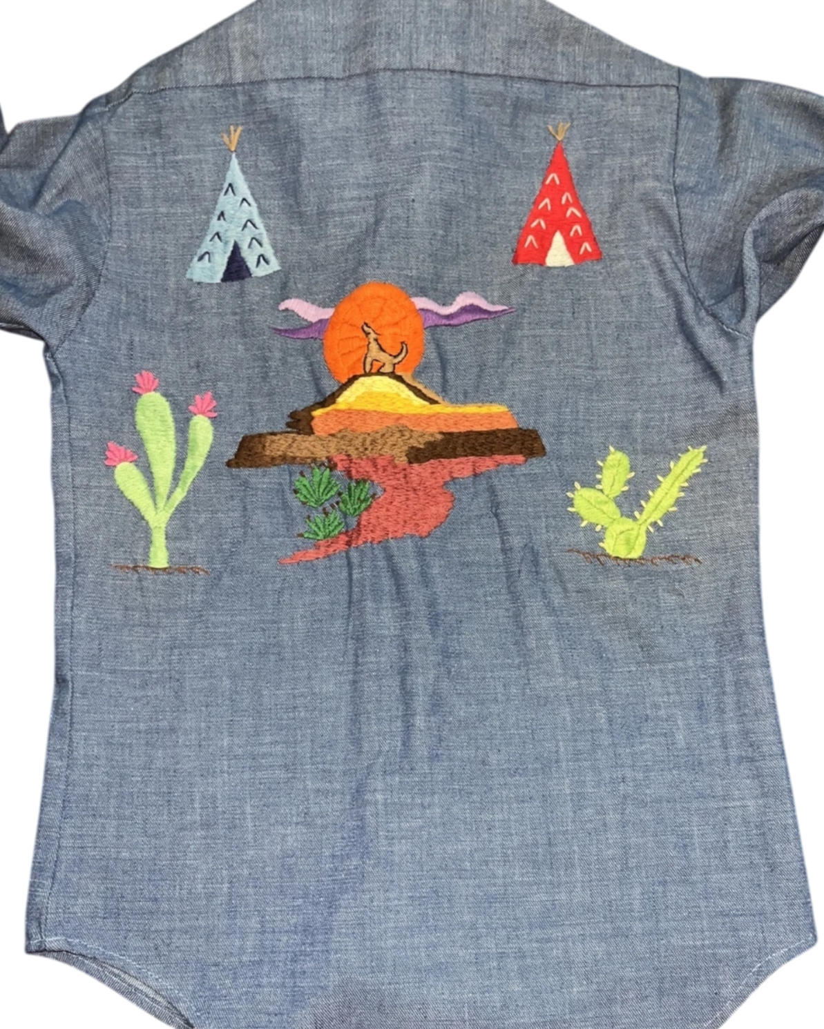 Southwestern Embroidered Denim Shirt | Youth Sz. 8 | c. 1970s