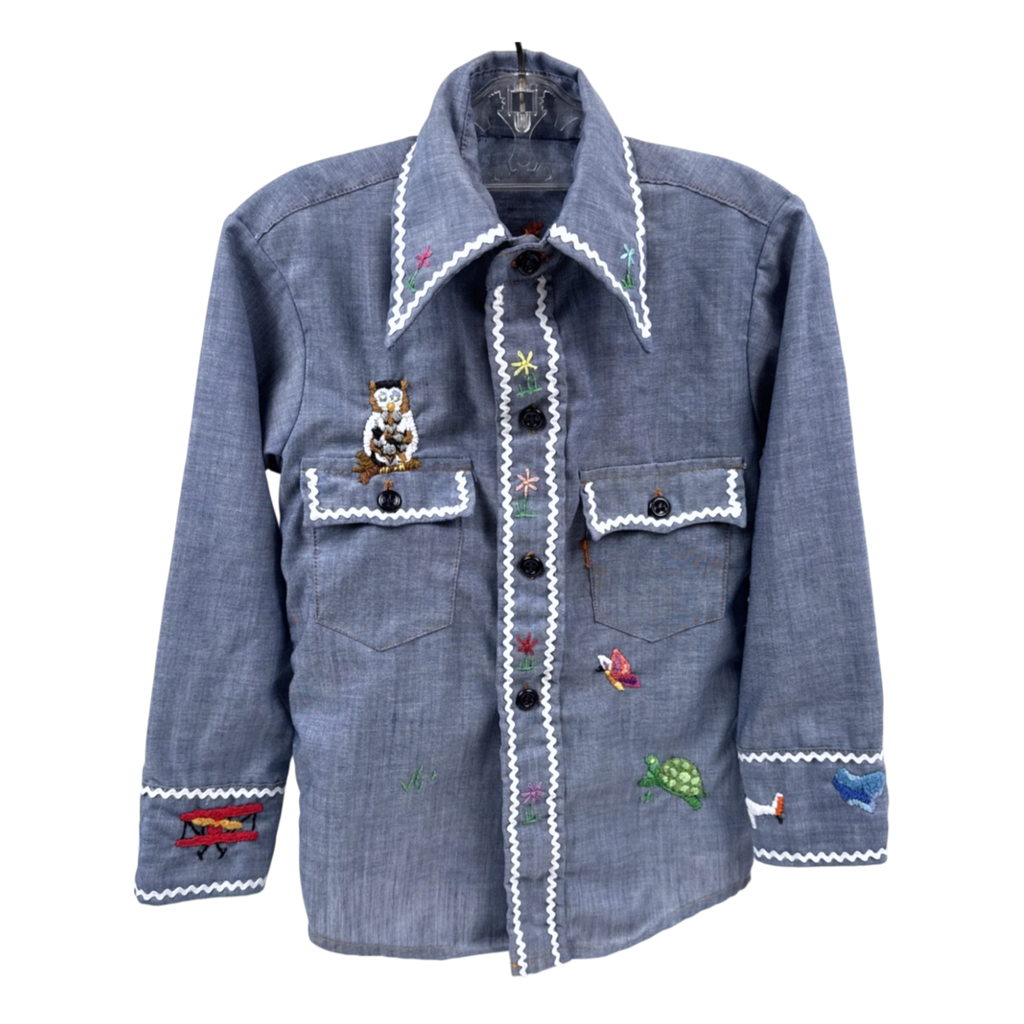 Embroidered Chambray Shirt | Youth Sz. 6 | c. 1970s