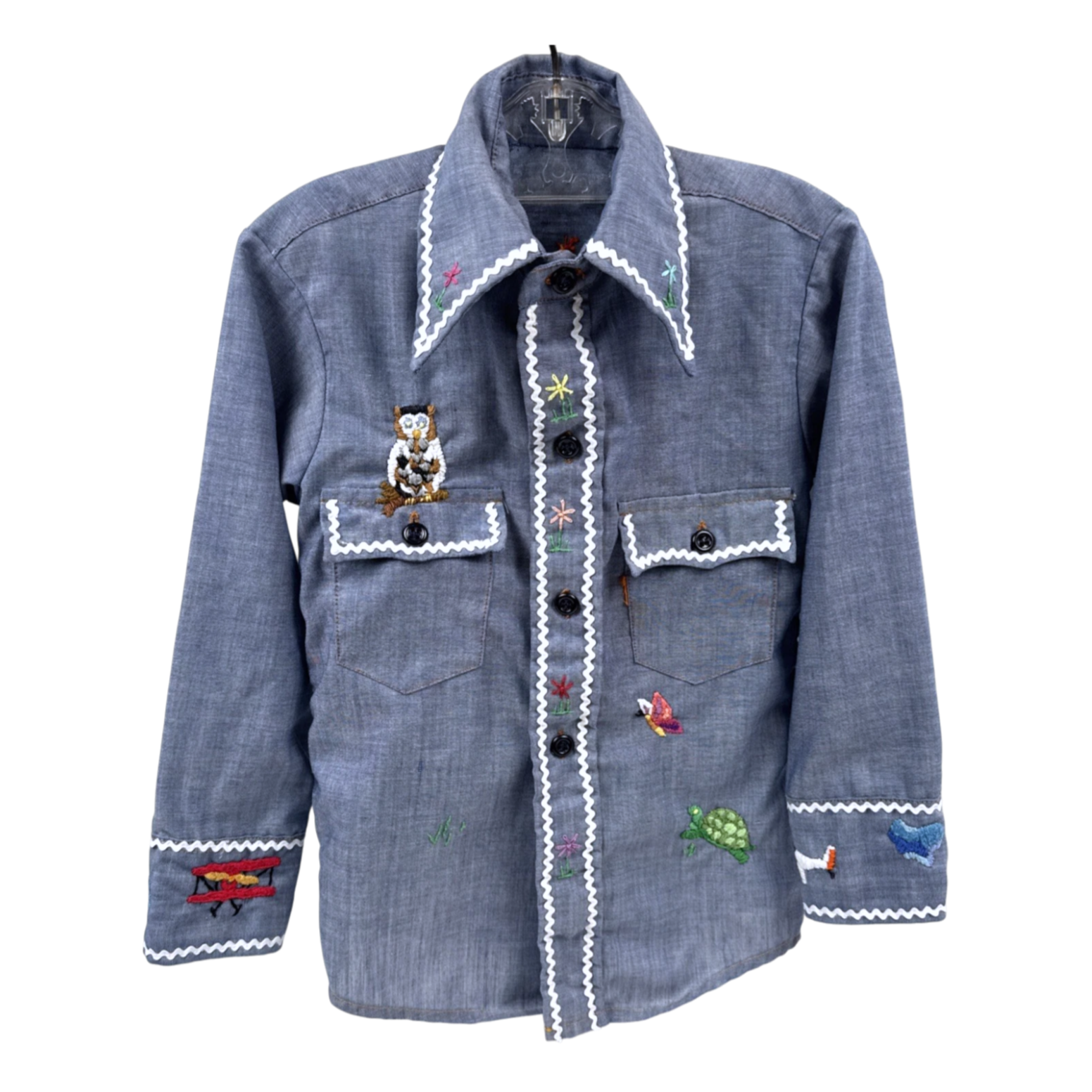 Embroidered Chambray Shirt | Youth Sz. 6 | c. 1970s