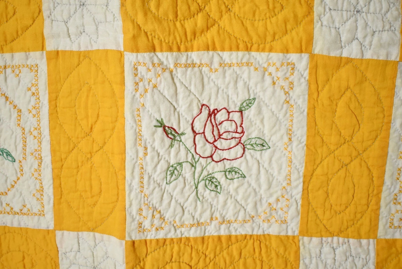 Embroidered Floral Quilt | 74" x 76" | c. 1930s