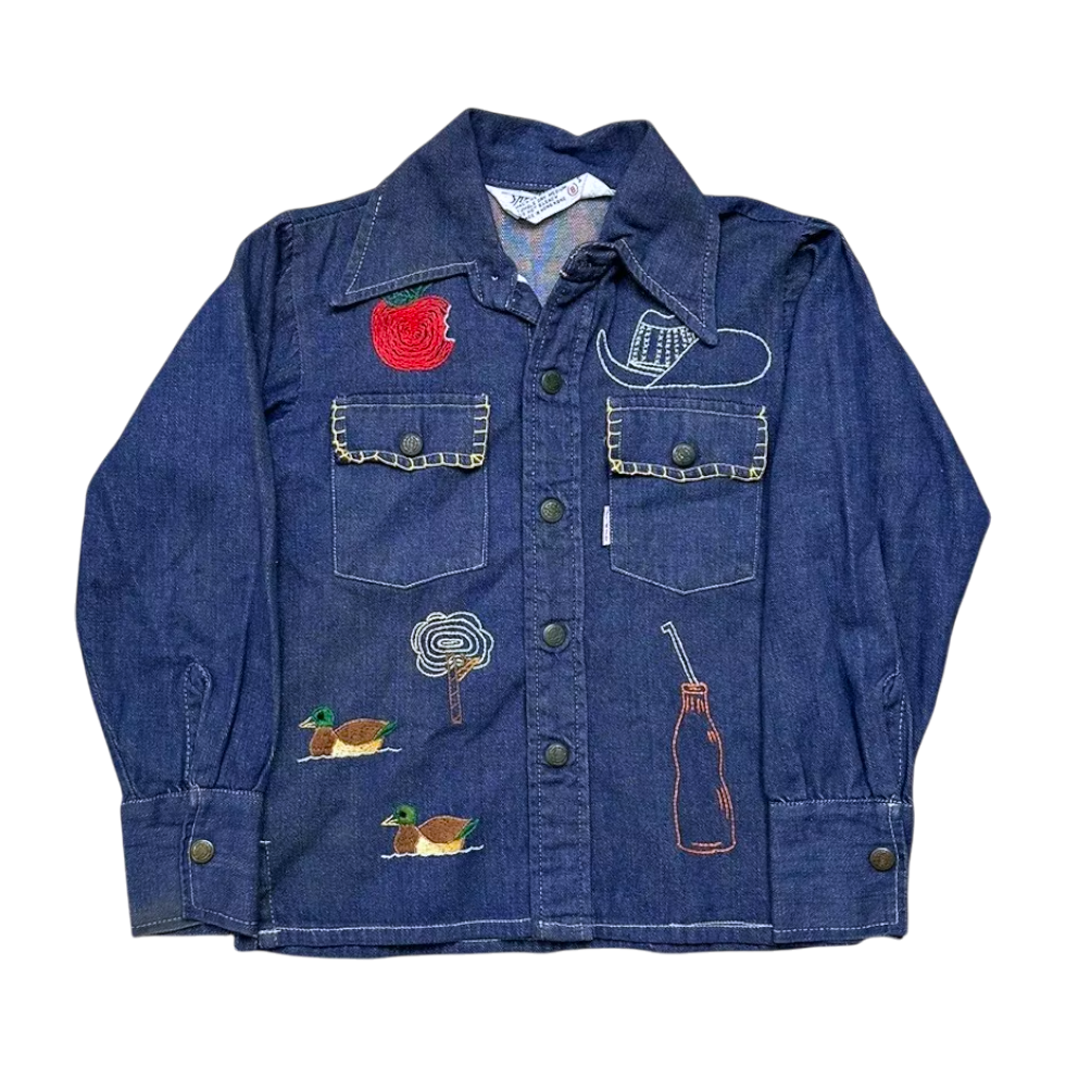 Embroidered Selvedge Denim Shirt | Youth Sz. 8 | c. 1970s