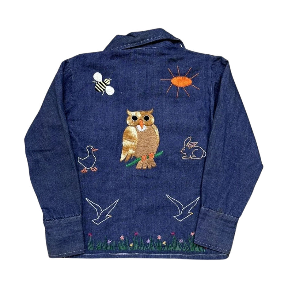 Embroidered Selvedge Denim Shirt | Youth Sz. 8 | c. 1970s