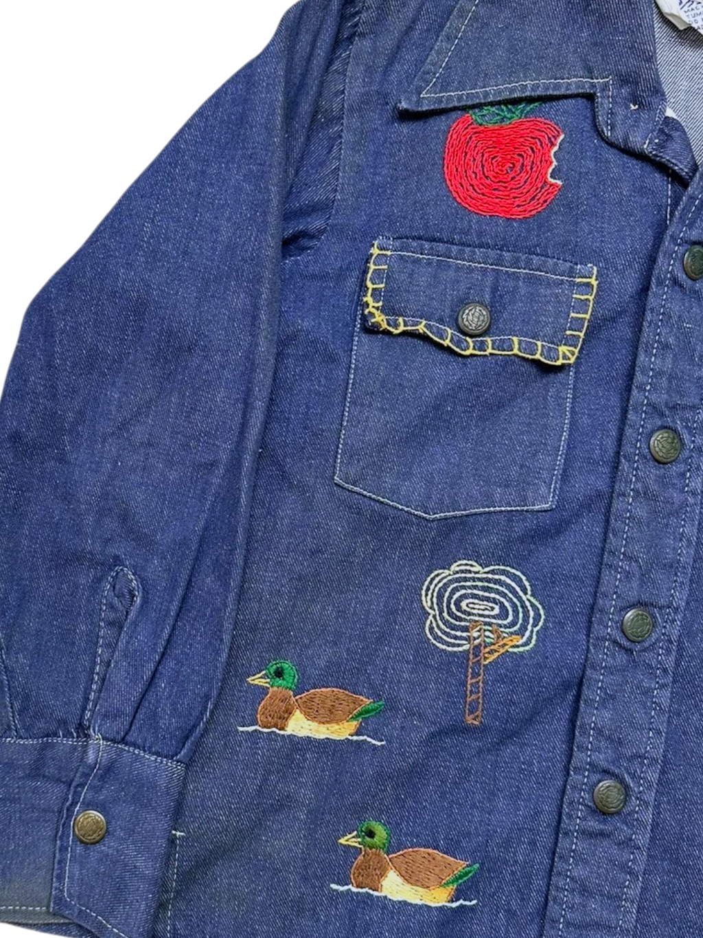 Embroidered Selvedge Denim Shirt | Youth Sz. 8 | c. 1970s