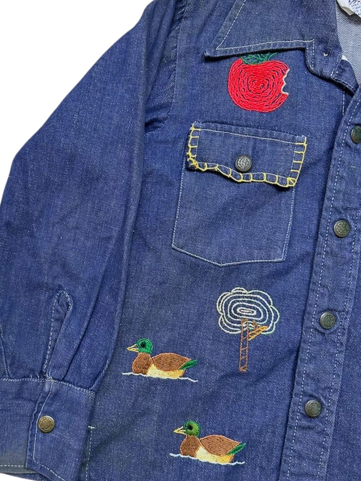 Embroidered Selvedge Denim Shirt | Youth Sz. 8 | c. 1970s