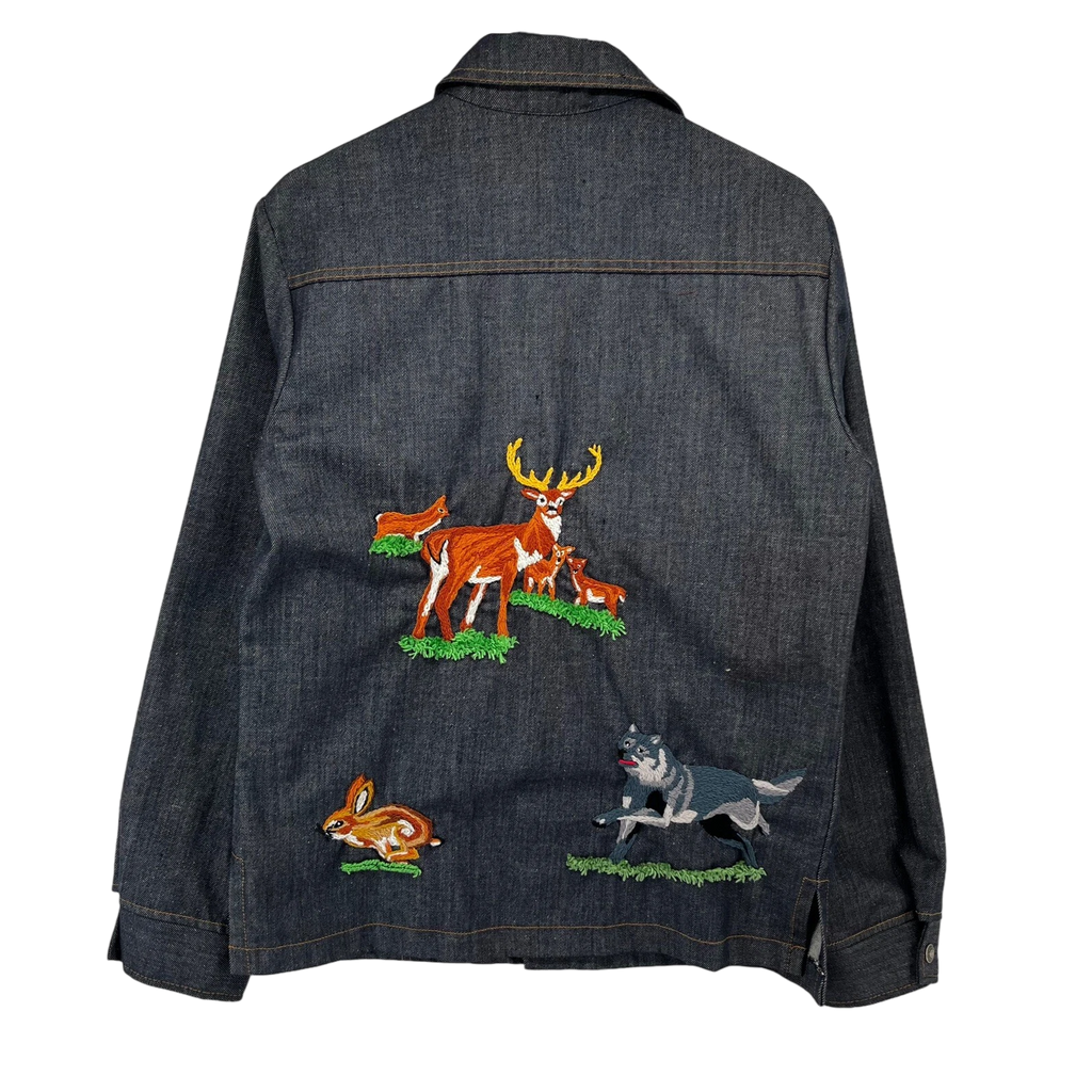 Embroidered Dark Denim Shirt | Adult Sz. XXS/XS | c. 1970s