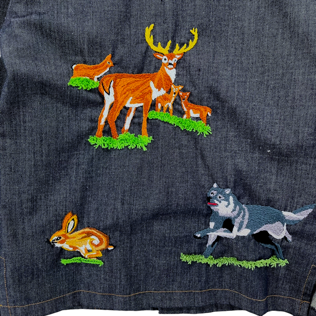 Embroidered Dark Denim Shirt | Adult Sz. XXS/XS | c. 1970s